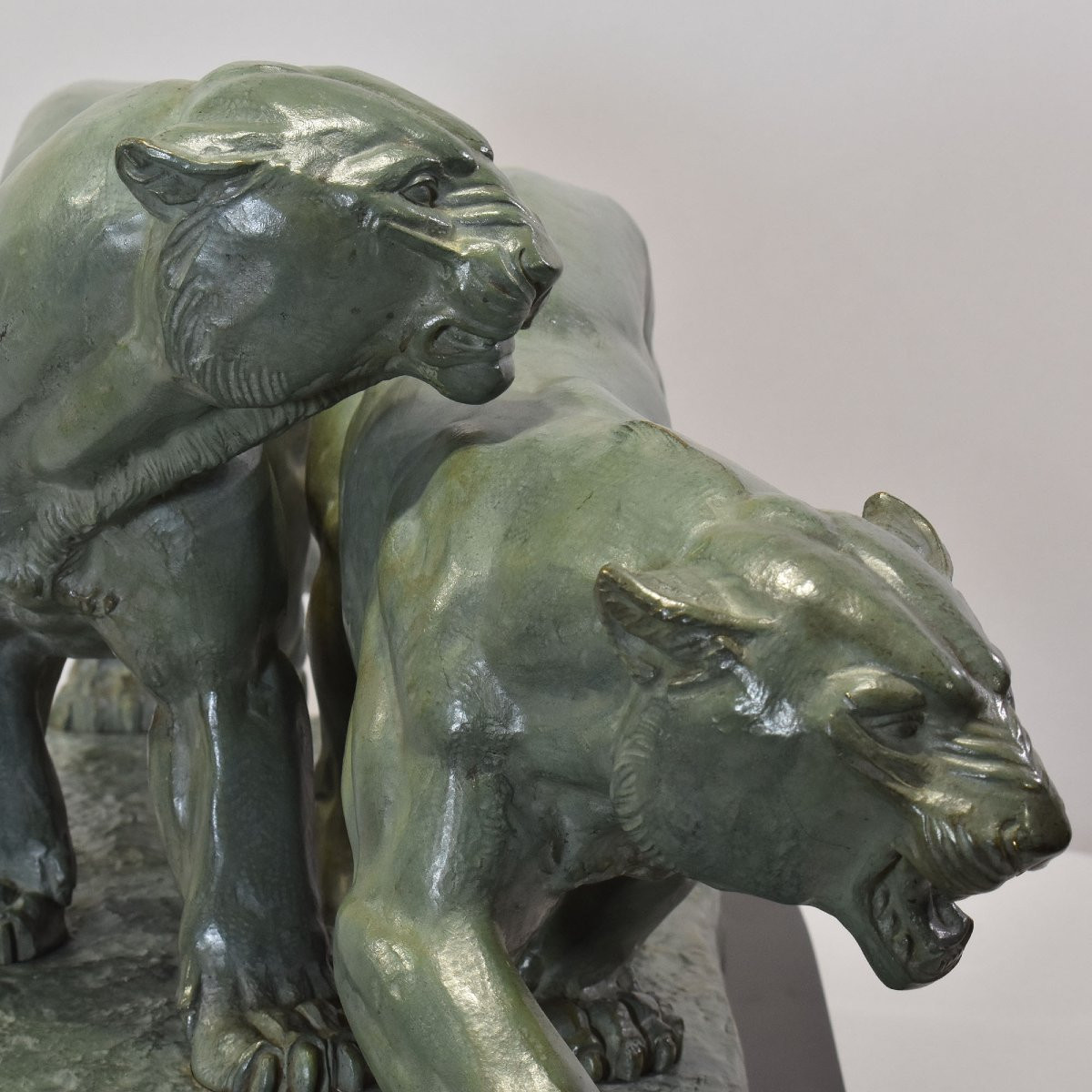 Antique Bronze Statues, Irénée Rochard, Two Large Panthers, Art Deco, XX Century. (stb102)-photo-4