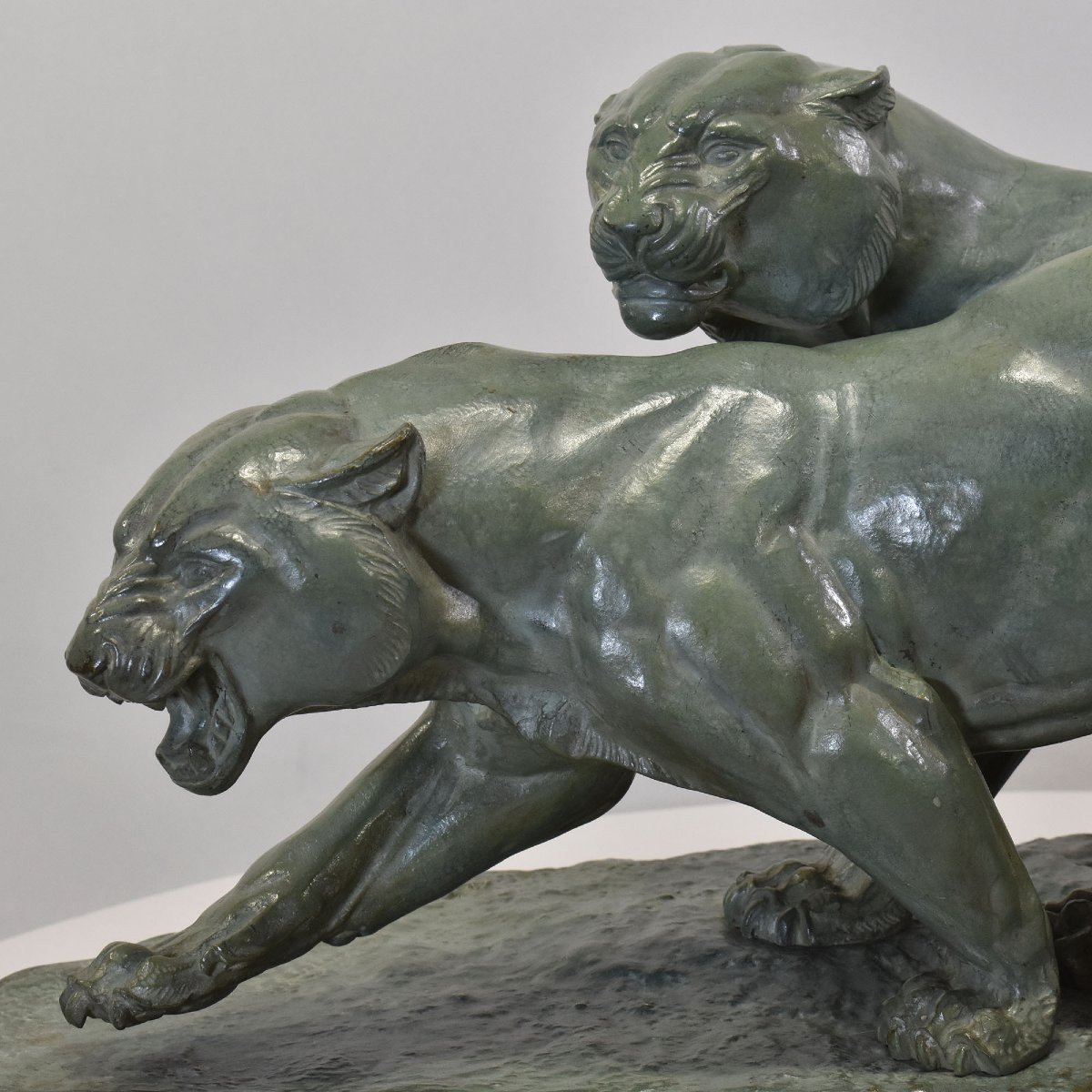 Antique Bronze Statues, Irénée Rochard, Two Large Panthers, Art Deco, XX Century. (stb102)-photo-1