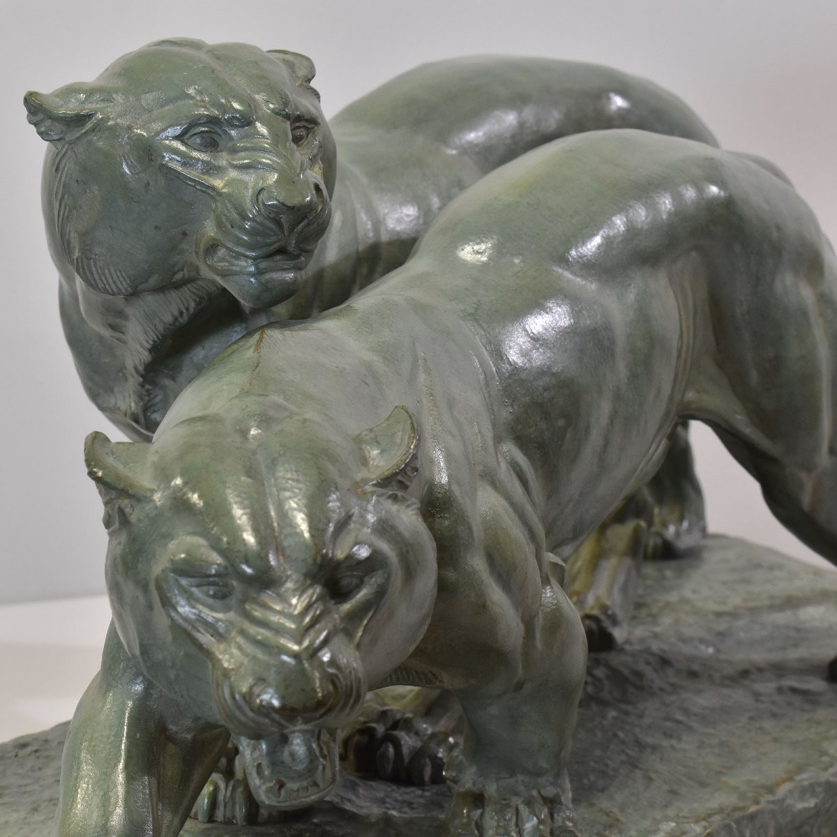 Antique Bronze Statues, Irénée Rochard, Two Large Panthers, Art Deco, XX Century. (stb102)-photo-2