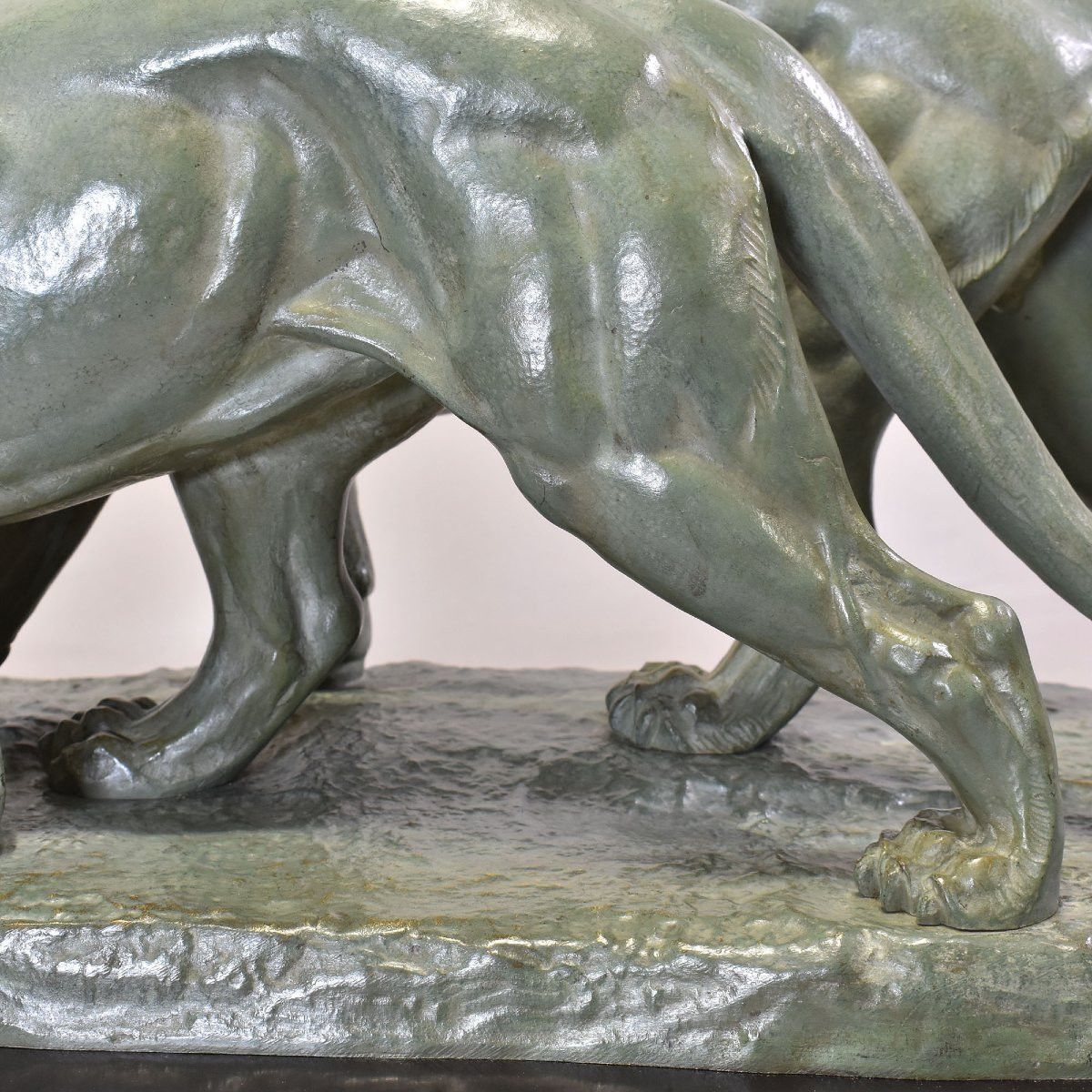 Antique Bronze Statues, Irénée Rochard, Two Large Panthers, Art Deco, XX Century. (stb102)-photo-4