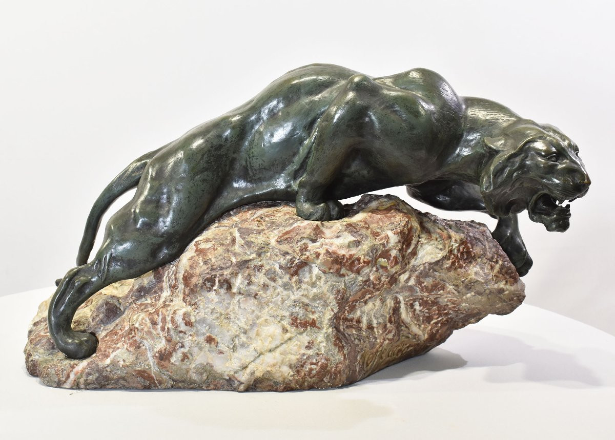 Sculptures Anciennes En Bronze, Grande Lionne, Giacomo Merculiano, Art Deco, XX Siècle (STB103)-photo-4