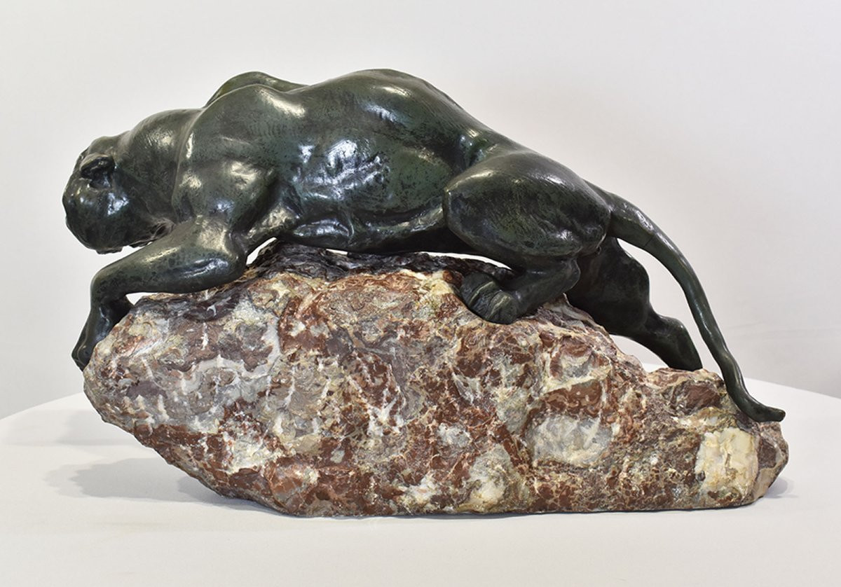 Sculptures Anciennes En Bronze, Grande Lionne, Giacomo Merculiano, Art Deco, XX Siècle (STB103)-photo-1