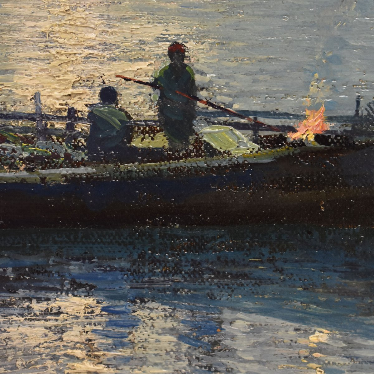Tableau Marine Ancien, Fausto Pratella, Marine Au Coucher Du Soleil, Début Du XX Siècle (QM688)-photo-4