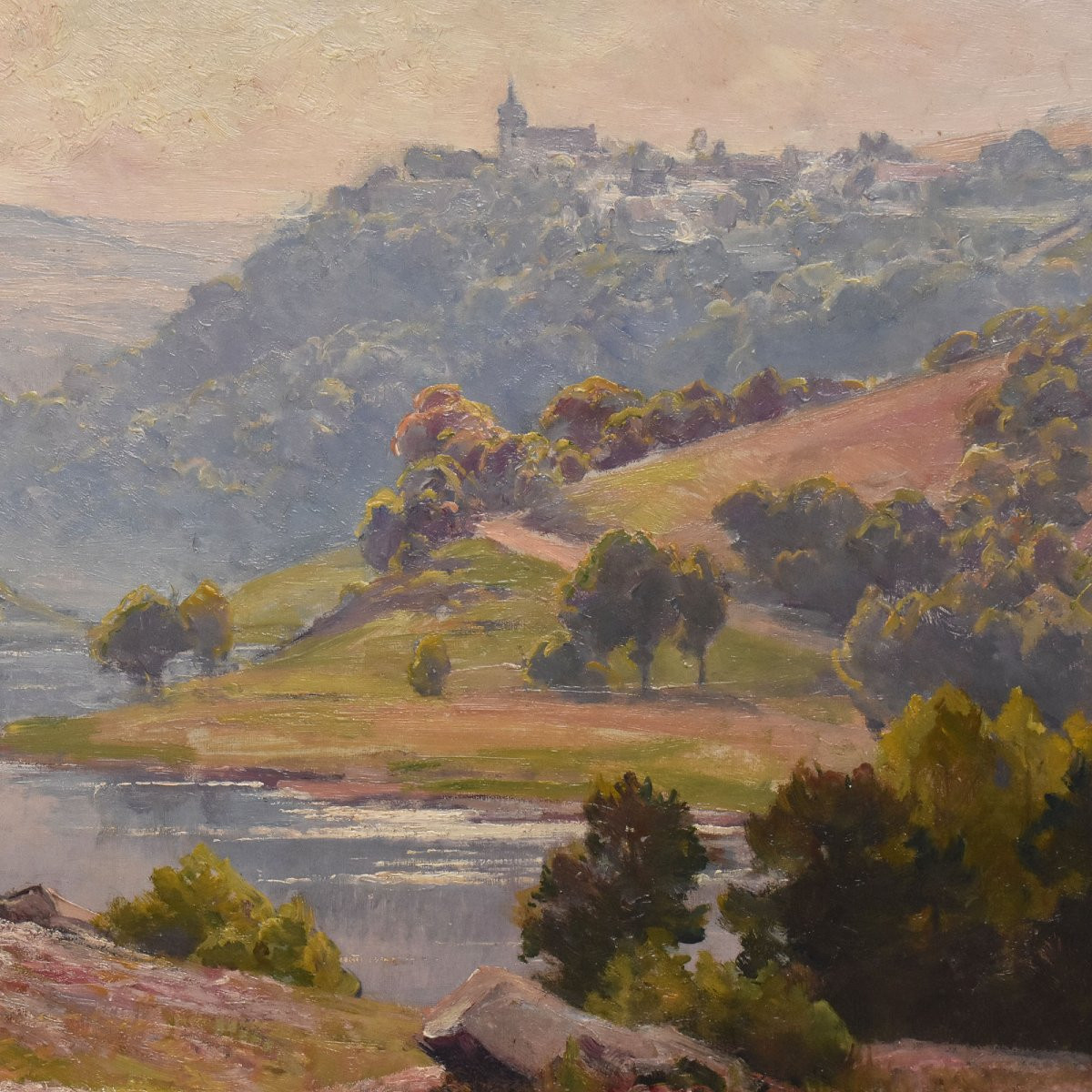Antique Oil Painting, Landscape With French Moorland, Nature Painting, XIX Century. (qp692)-photo-4
