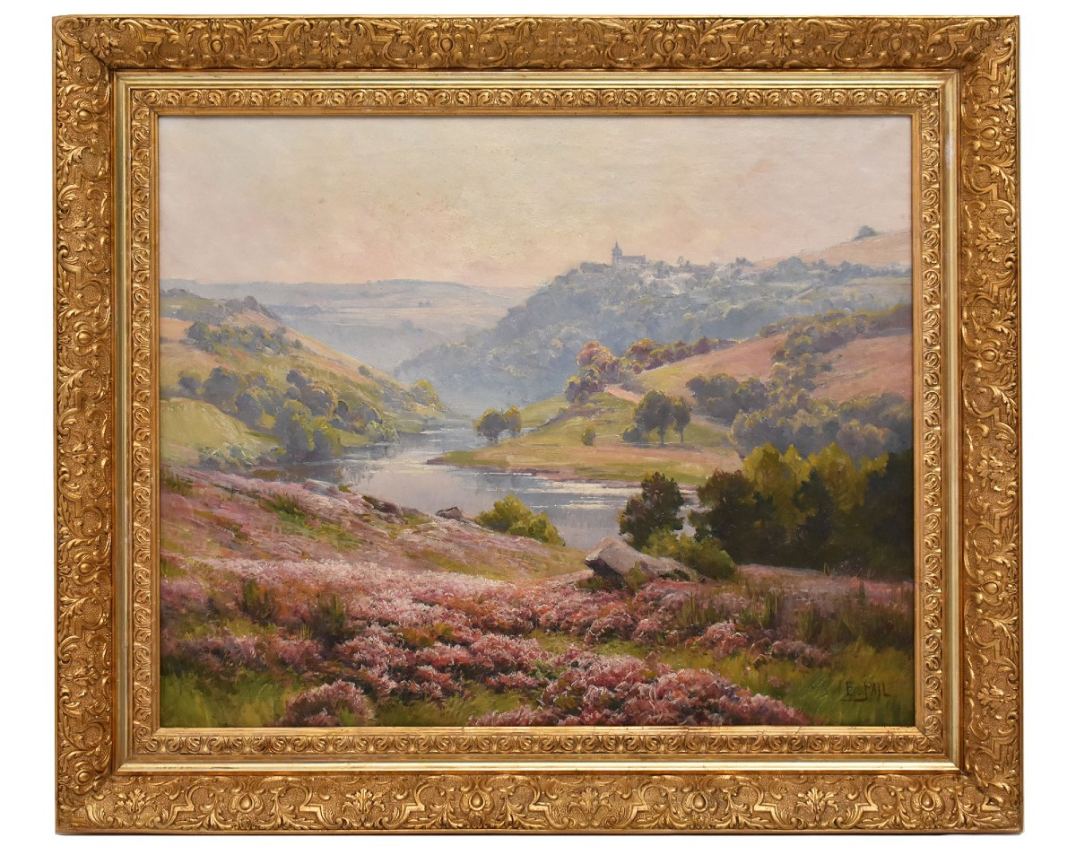 Antique Oil Painting, Landscape With French Moorland, Nature Painting, XIX Century. (qp692)