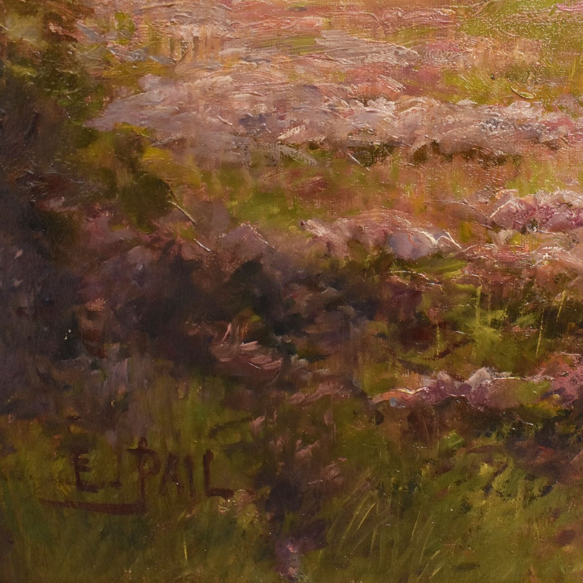 Tableau Ancien, Édouard Pail, Paysage Avec Bruyère Française Et Troupeau, Fin Du XIX (QP693)-photo-5