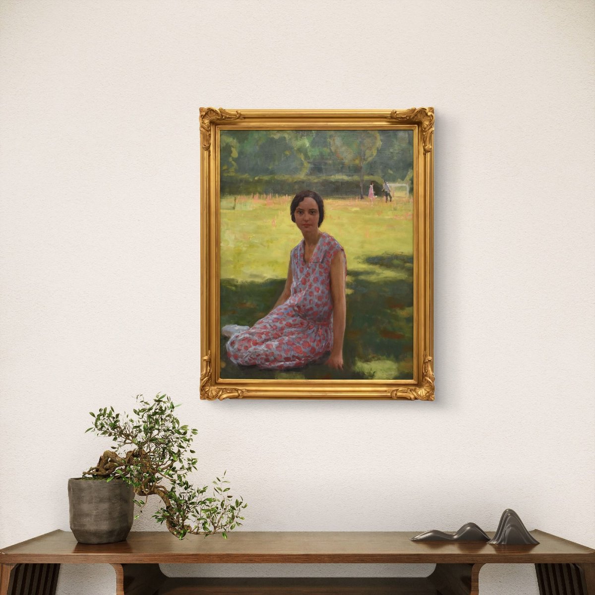 Tableau Ancien, Maurice Ehlinger, Portrait De Femme Assise, Huile Sur Toile, XXè Siècle (QR696)-photo-2