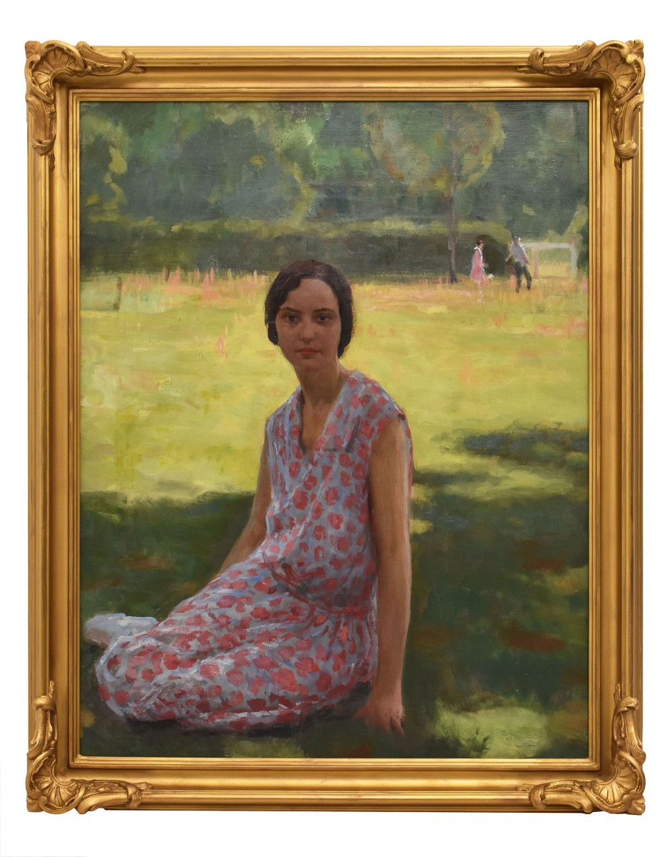 Tableau Ancien, Maurice Ehlinger, Portrait De Femme Assise, Huile Sur Toile, XXè Siècle (QR696)