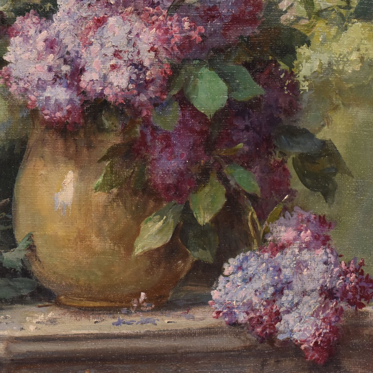 Tableaux Anciens, Lucien Gilbert Darpy, Nature Morte Fleurs De Lilas, Huile , XX  (QF698)-photo-1