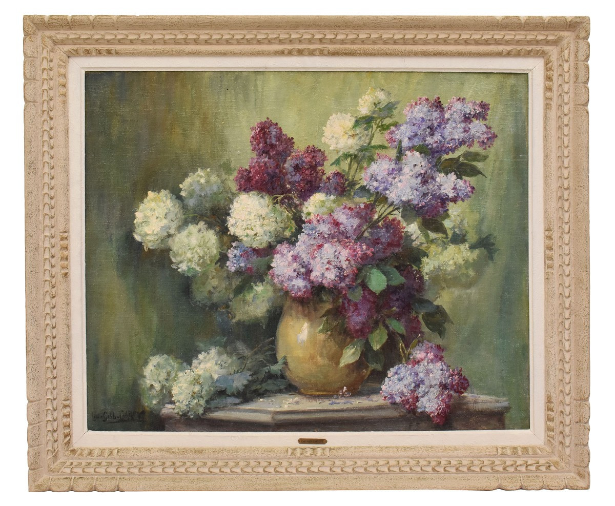 Tableaux Anciens, Lucien Gilbert Darpy, Nature Morte Fleurs De Lilas, Huile , XX  (QF698)