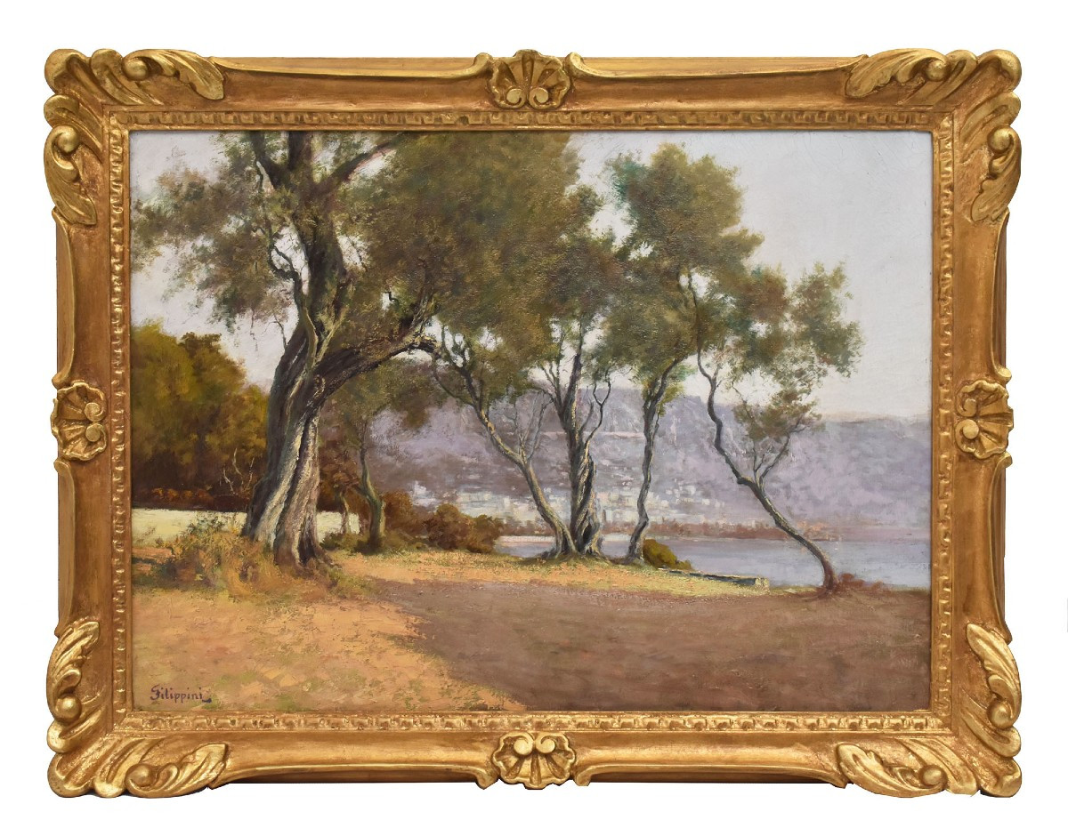 PAYSAGES AVEC OLIVIERS, CÔTE MÉDITERRANÉENNE, EMILIO FILIPPINI, HUILE SUR TOILE, XX. (QP697)