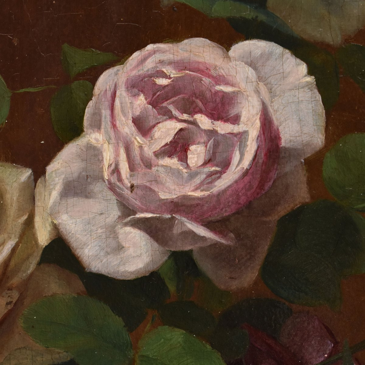 Tableaux Anciens Fleurs, Jules Contencin, Peinture Fleurs, Roses, XIXè Siècle. (QF704)-photo-1