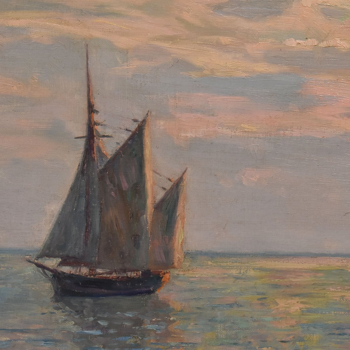 Antique Painting, Marine Painting, Sailing Ship, Seascape Painting, Late 19th Century. (qm701)-photo-2