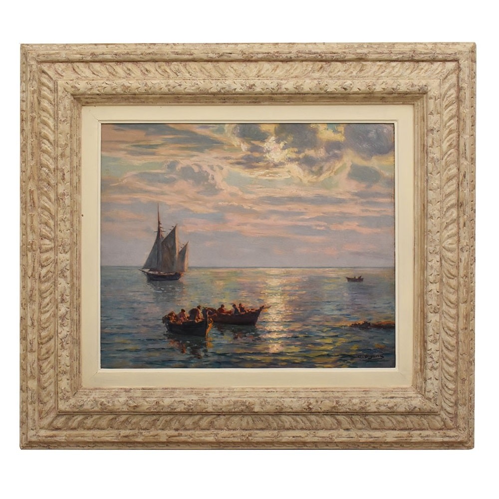 Antique Painting, Marine Painting, Sailing Ship, Seascape Painting, Late 19th Century. (qm701)
