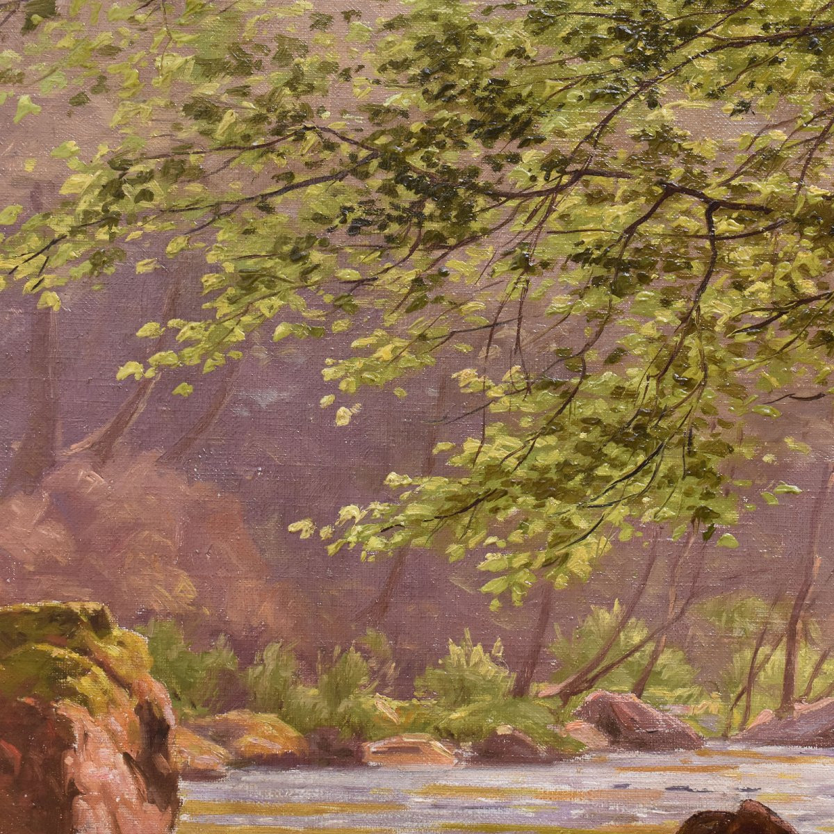 Tableau Ancien Paysages Avec Rivière, Edmond His, Huile Sur Toile, XXème Siècle. (QP703)-photo-2