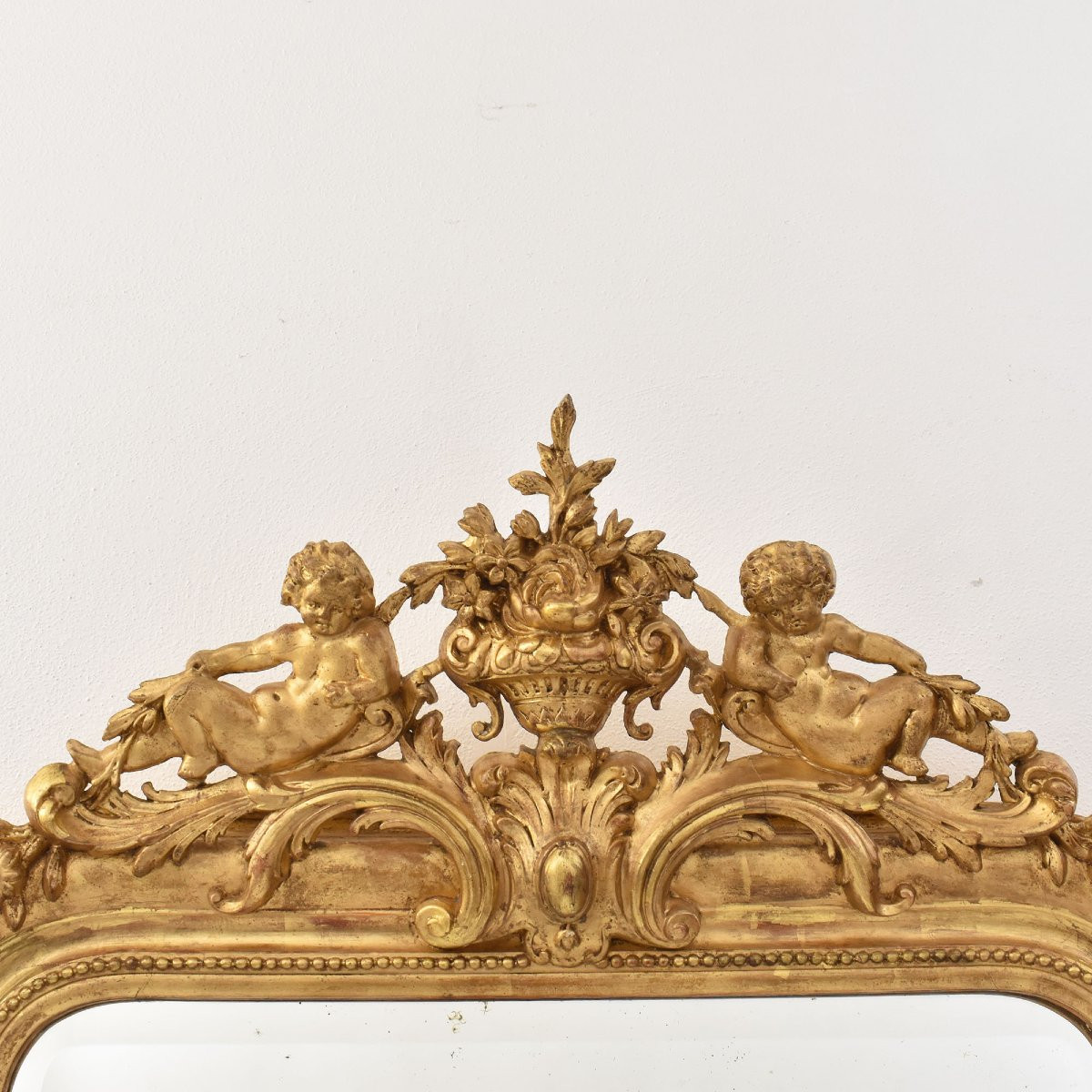 Antique Gold Leaf Mirror, Rectangular Wall Mirror Avec Flowers And Cherubs (spc183)-photo-1