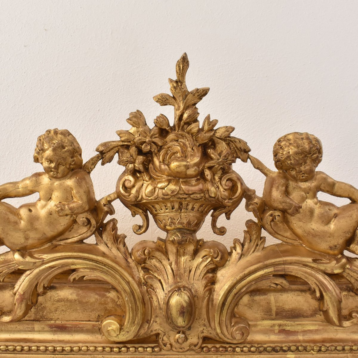 Antique Gold Leaf Mirror, Rectangular Wall Mirror Avec Flowers And Cherubs (spc183)-photo-2
