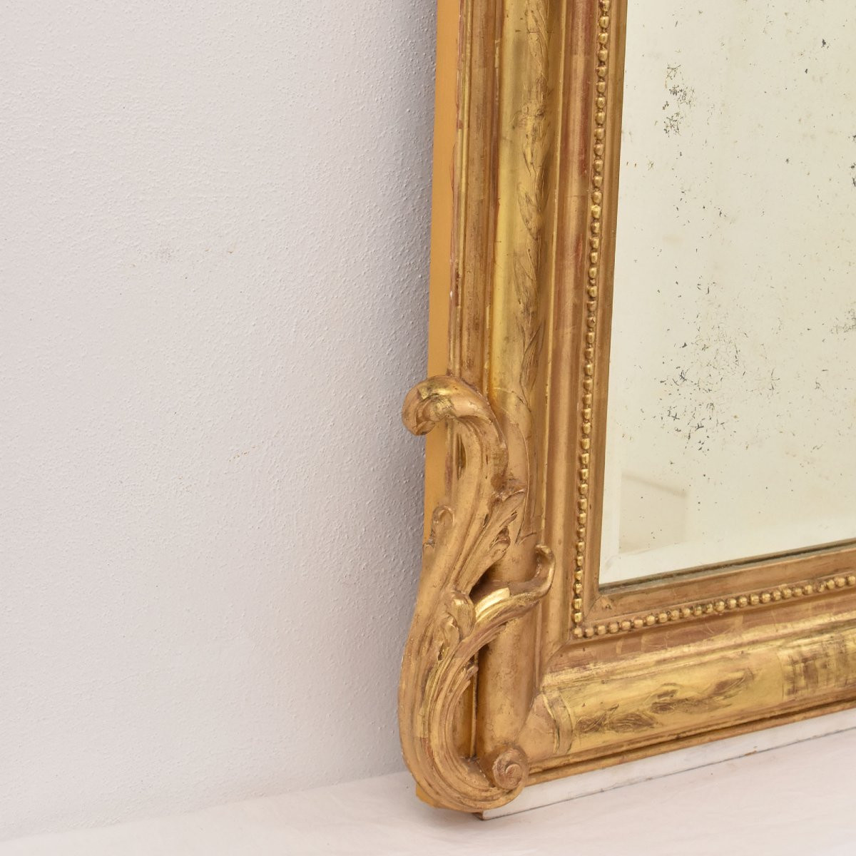 Antique Gold Leaf Mirror, Rectangular Wall Mirror Avec Flowers And Cherubs (spc183)-photo-4