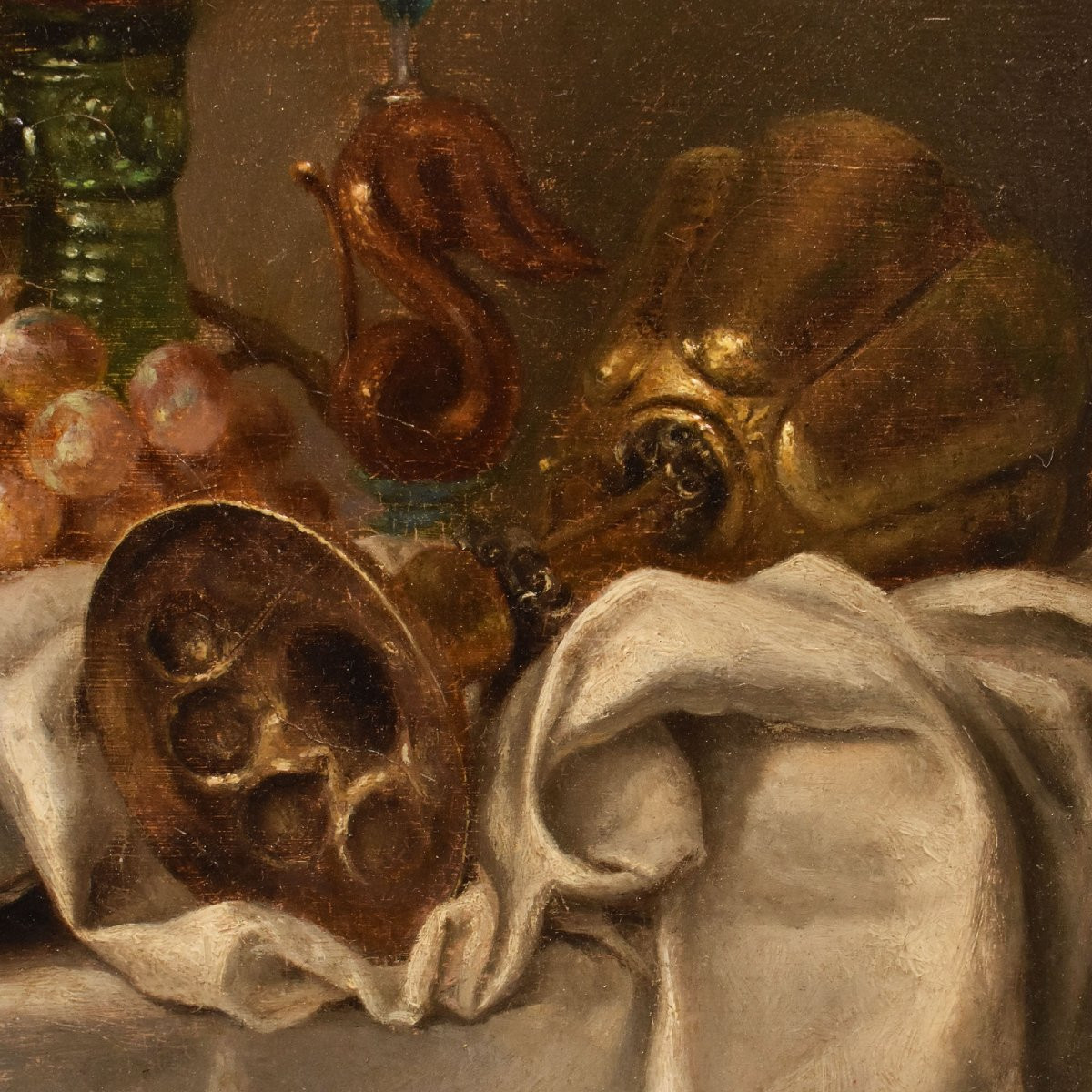 Still Life Painting, Flowers Painting, Pink And White Roses, Antique Oil Painting, XIX (qnm705)-photo-3