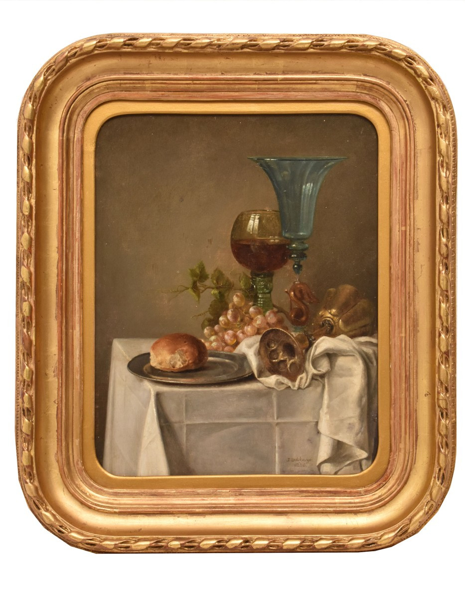 Still Life Painting, Flowers Painting, Pink And White Roses, Antique Oil Painting, XIX (qnm705)