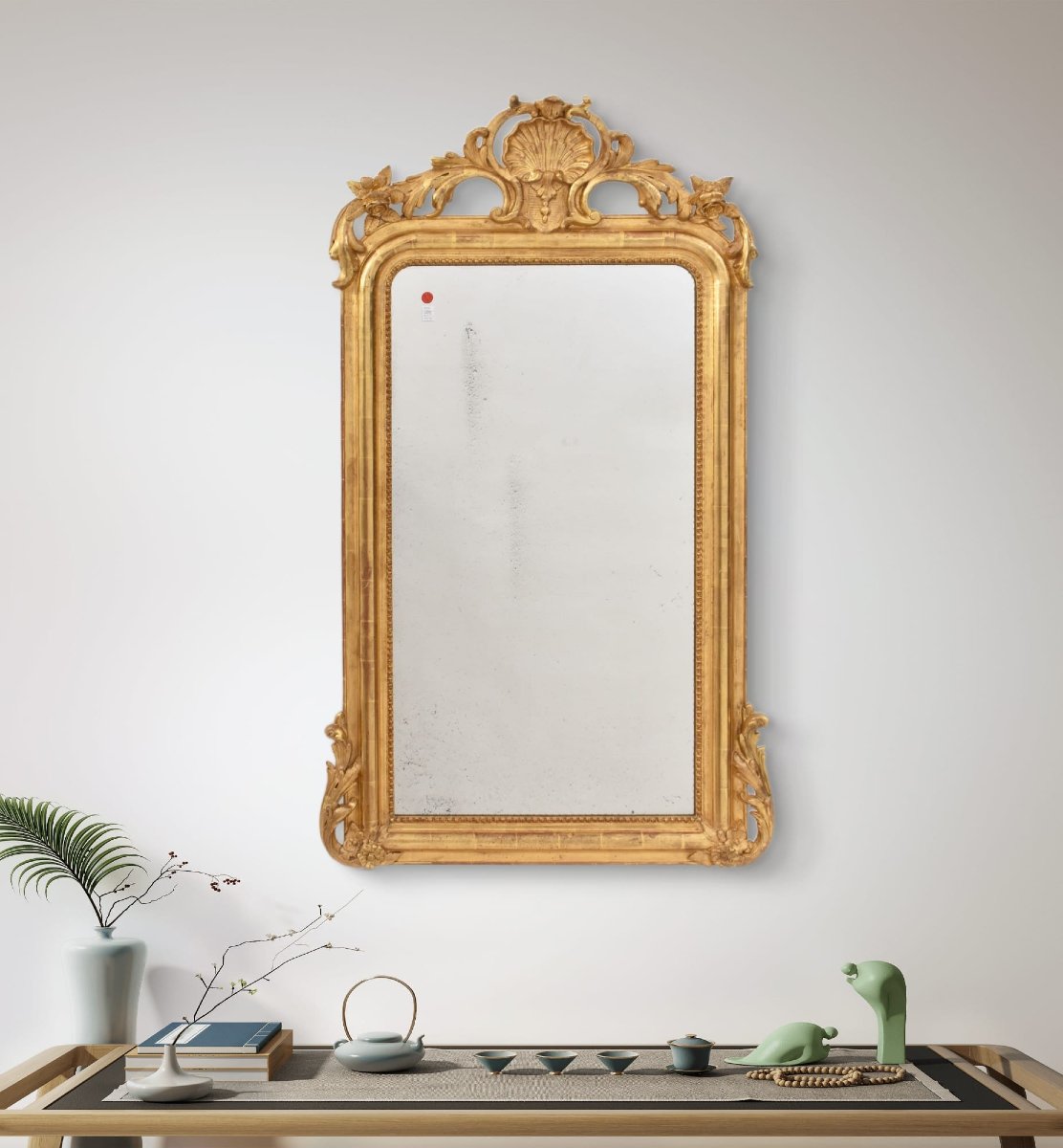 Miroir Louis Philippe Avec Coquille, Miroir Doré Ancien, XIXè Siècle. (SPC195)-photo-2