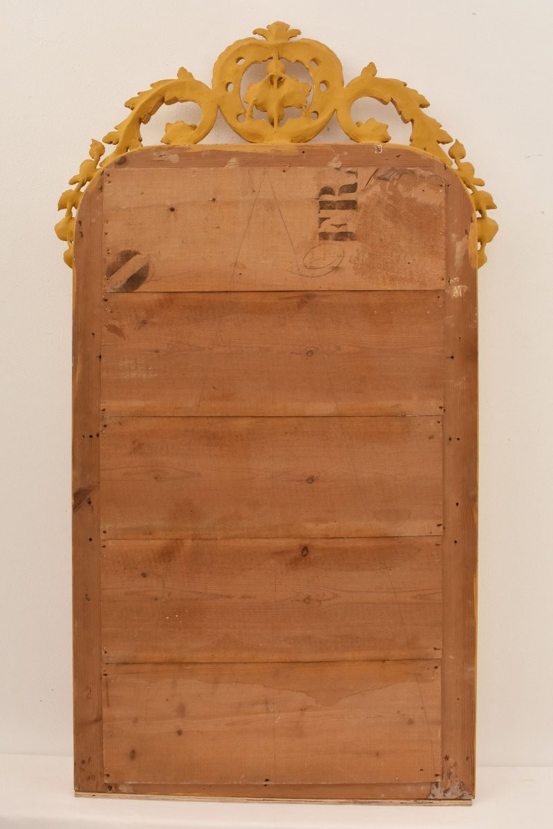 Antique Gold Leaf Mirror, Rectangular Wall Mirror Avec Floral Crest, Gilded Mirror, XIX (spc196-photo-6