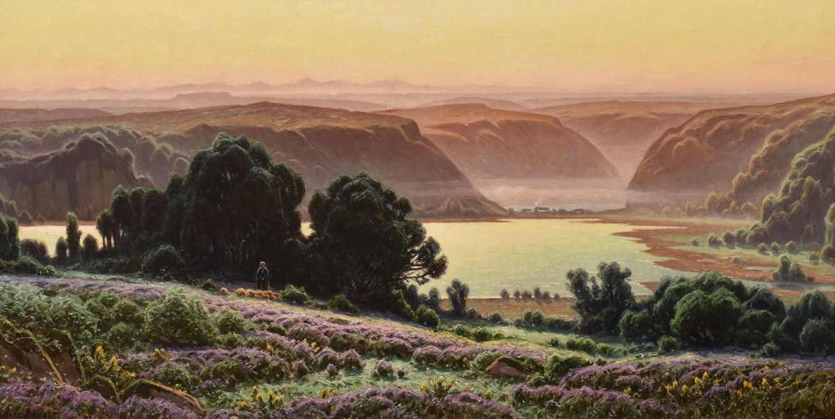 Tableau Ancien Paysages, Didier Pouget, Lac de Chambly, Jura, Huile Sur Toile, XX (QP706)-photo-3