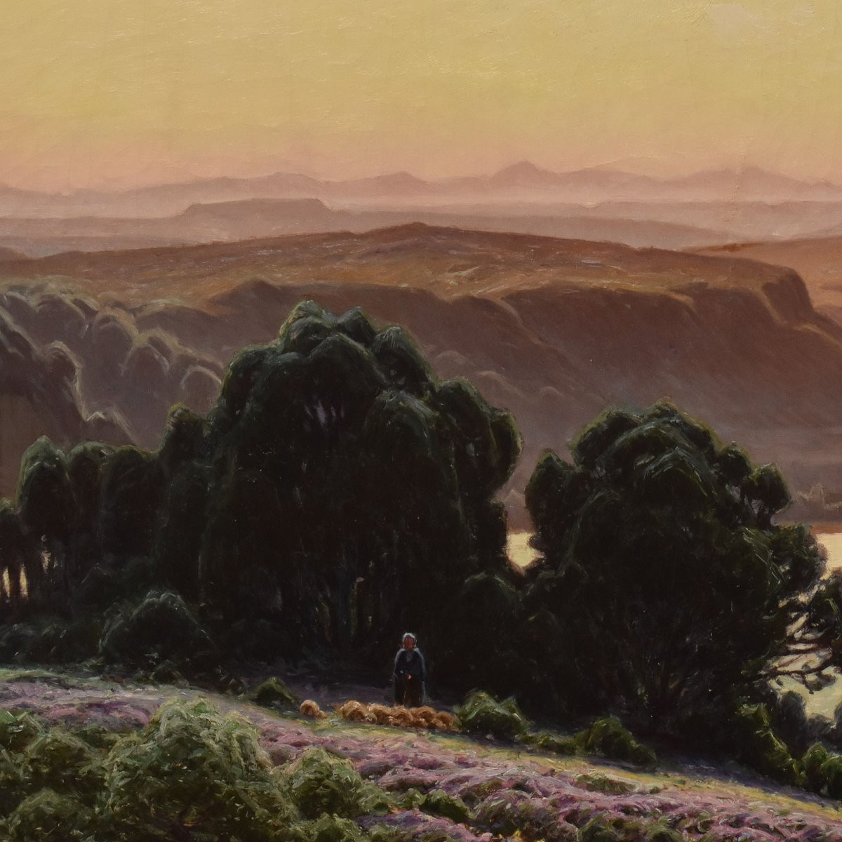 Tableau Ancien Paysages, Didier Pouget, Lac de Chambly, Jura, Huile Sur Toile, XX (QP706)-photo-1