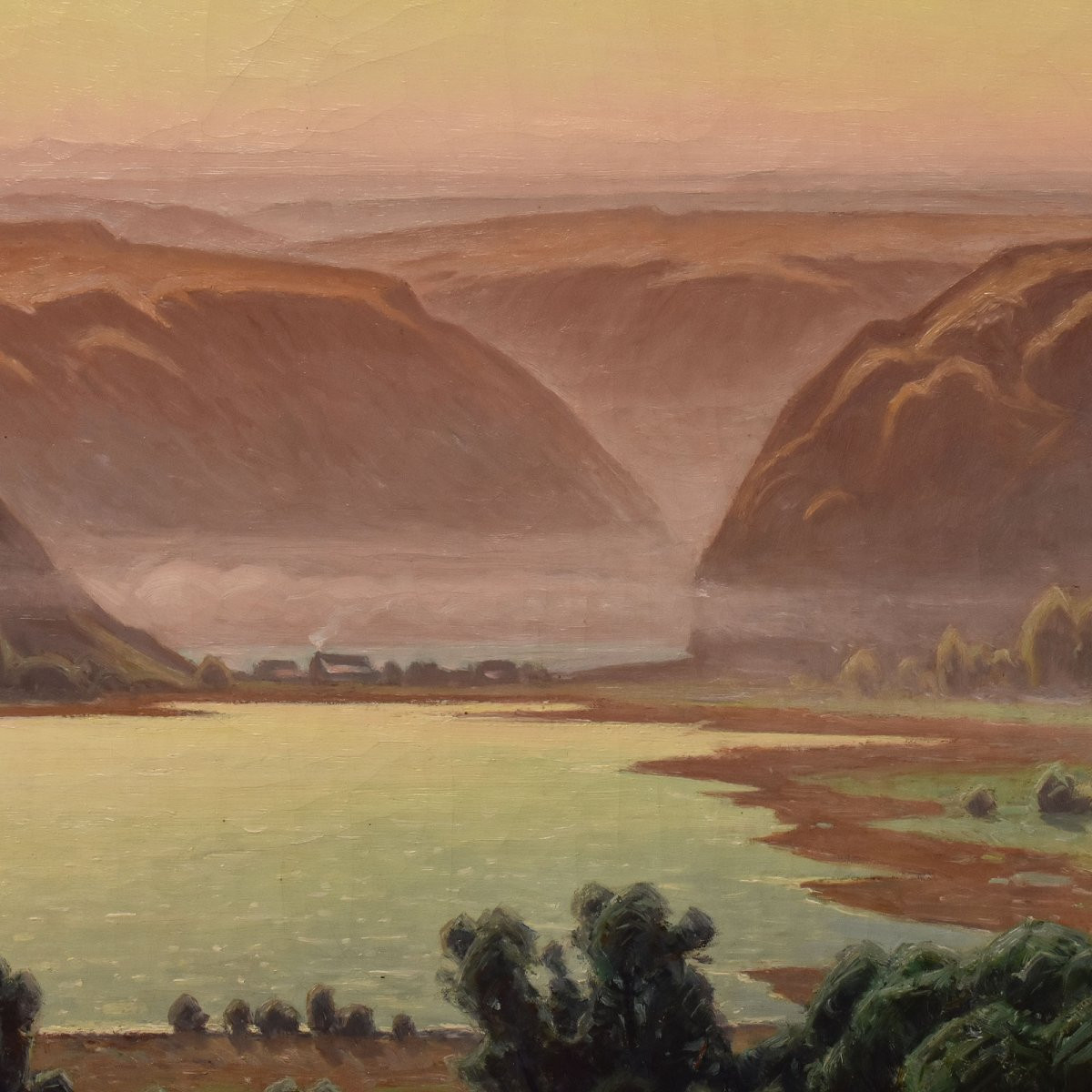 Tableau Ancien Paysages, Didier Pouget, Lac de Chambly, Jura, Huile Sur Toile, XX (QP706)-photo-3