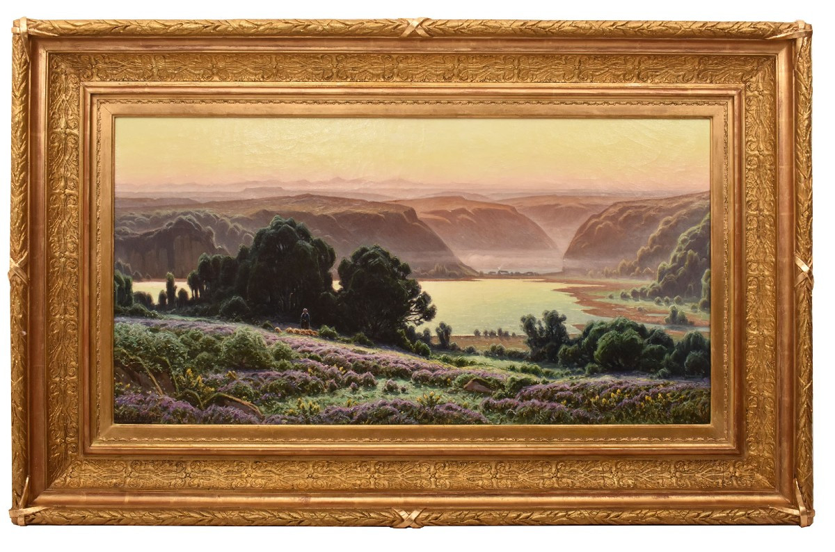 Tableau Ancien Paysages, Didier Pouget, Lac de Chambly, Jura, Huile Sur Toile, XX (QP706)