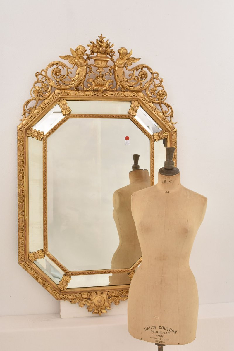 Miroir Louis Philippe, Miroir à Parecloses, Miroirs Doré Anciens, Fleurs Et Putti, XIX (SPCP197-photo-3