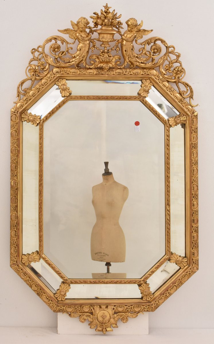 Miroir Louis Philippe, Miroir à Parecloses, Miroirs Doré Anciens, Fleurs Et Putti, XIX (SPCP197-photo-4