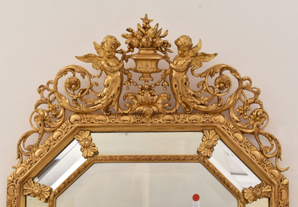Miroir Louis Philippe, Miroir à Parecloses, Miroirs Doré Anciens, Fleurs Et Putti, XIX (SPCP197-photo-1