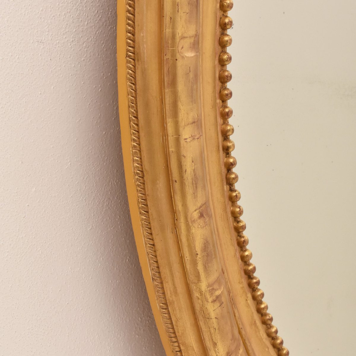 Grand Miroir Oval Ancien, Fleurs Et Volutes, Miroir Doré Ancien, XIXè Siècle. (SPO198)-photo-5