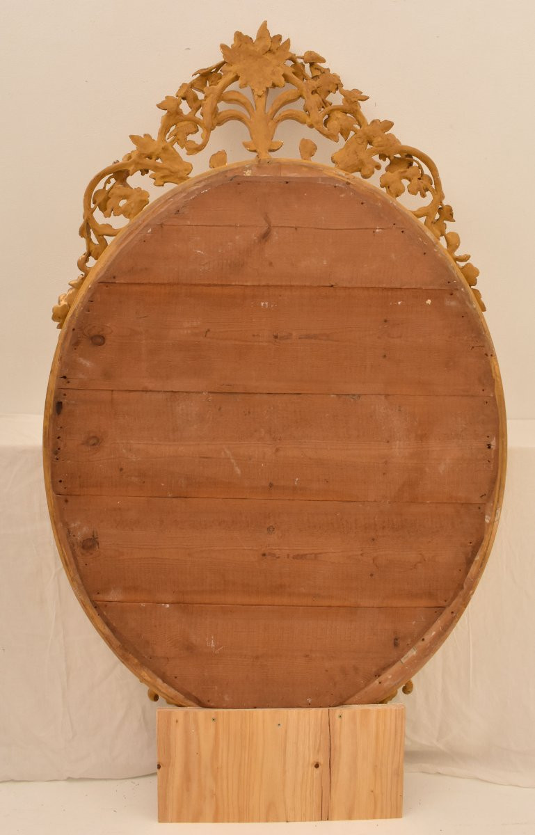 Grand Miroir Oval Ancien, Fleurs Et Volutes, Miroir Doré Ancien, XIXè Siècle. (SPO198)-photo-6