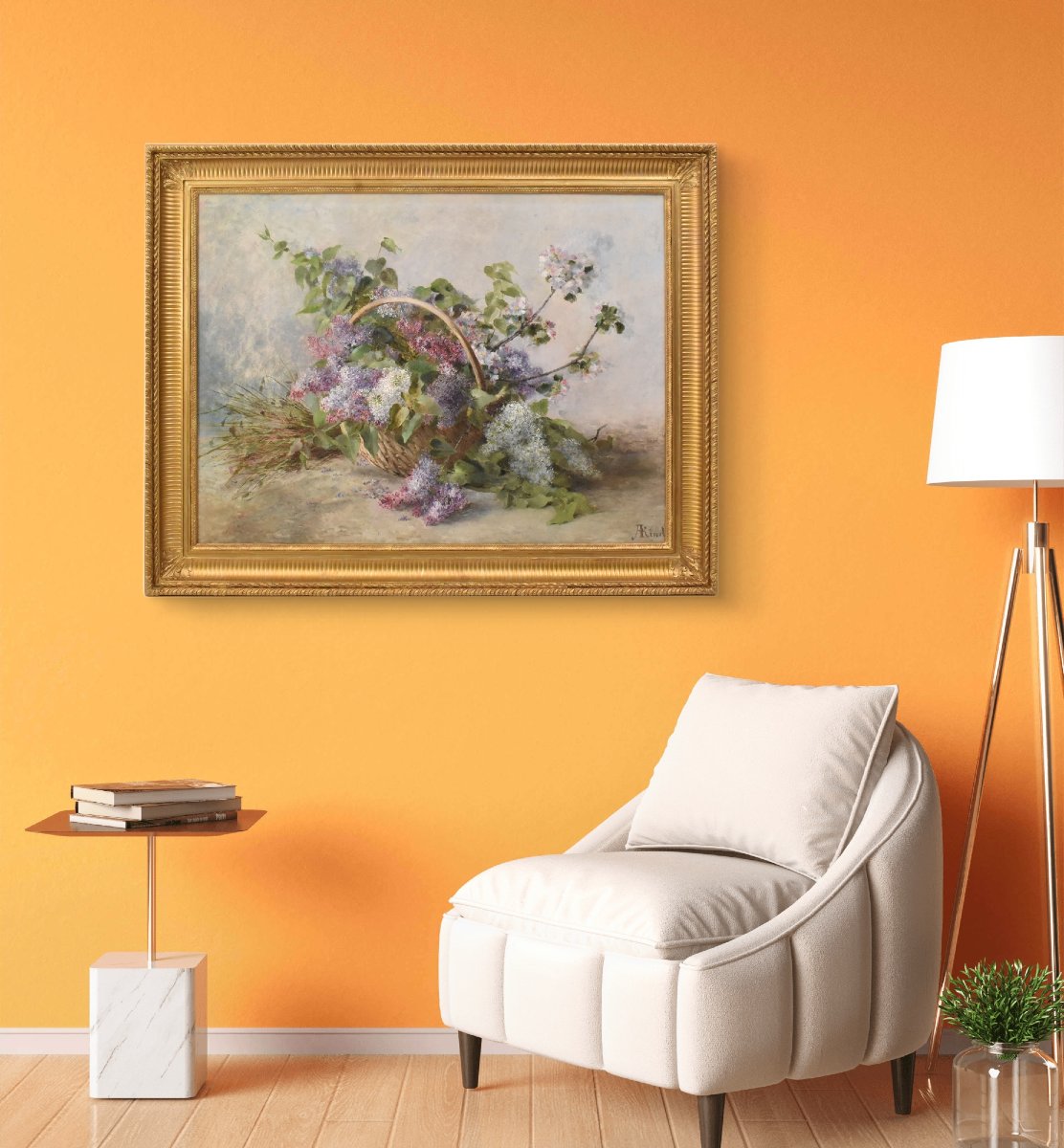 Tableaux Anciens, Auguste Kind, Nature Morte Fleurs De Lilas, Huile Sur Toile, XX. (QF710)-photo-2