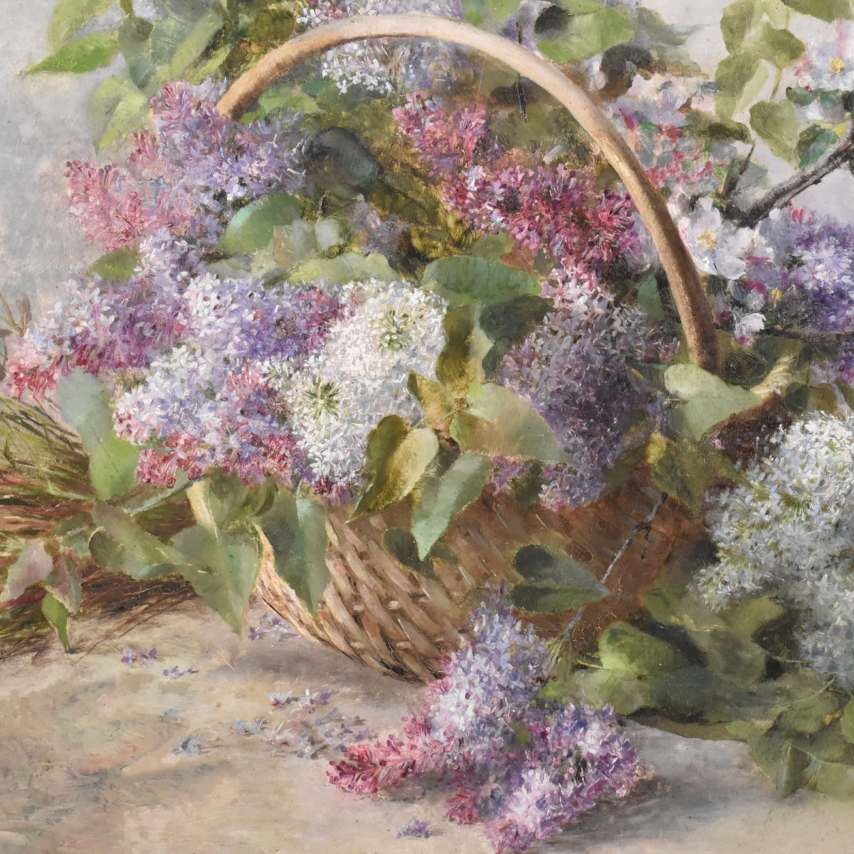 Tableaux Anciens, Auguste Kind, Nature Morte Fleurs De Lilas, Huile Sur Toile, XX. (QF710)-photo-4