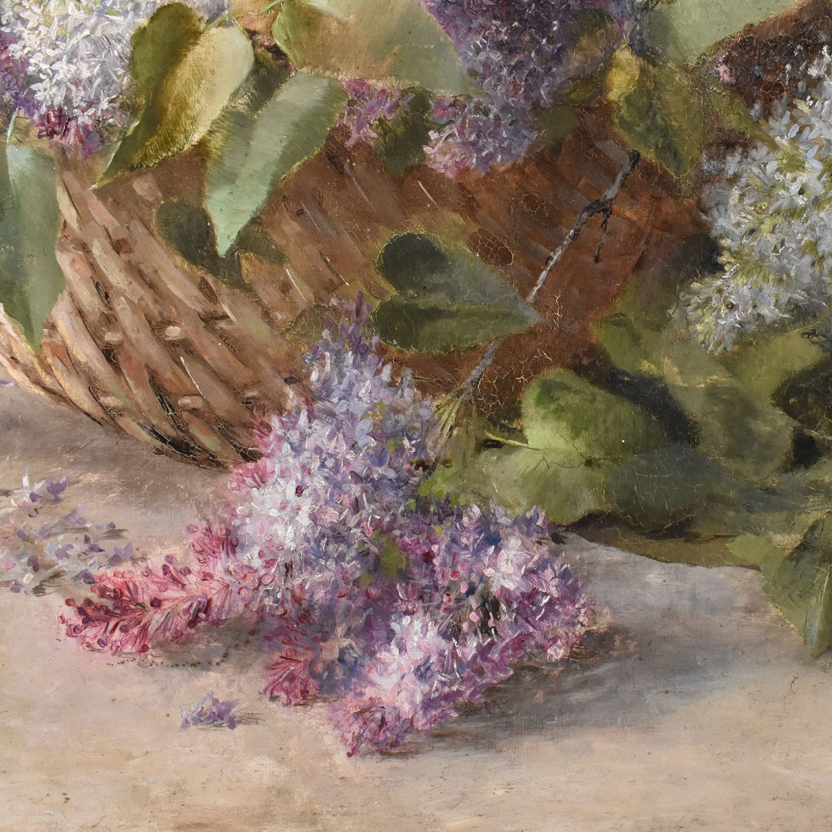 Tableaux Anciens, Auguste Kind, Nature Morte Fleurs De Lilas, Huile Sur Toile, XX. (QF710)-photo-4