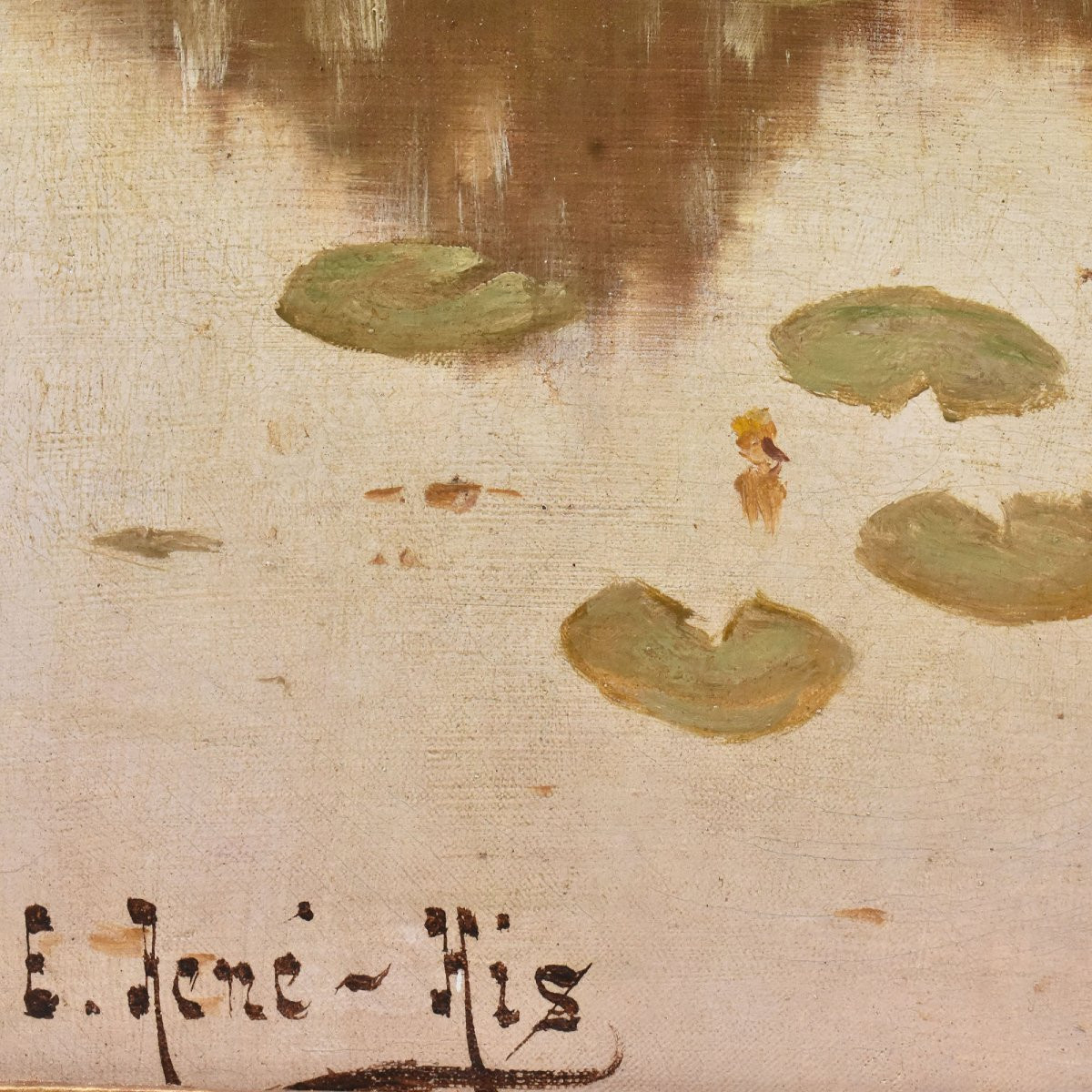 Antique Painting, Edmond His, Landscape With River Painting, XX Century. (qp709)-photo-5