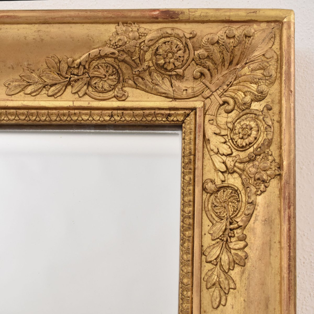 Miroir Empire Rectangulaire, Miroir Doré Ancien, Motifs Floraux, XIX Siècle. (SPR200)-photo-1