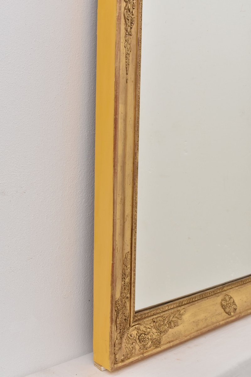 Miroir Empire Rectangulaire, Miroir Doré Ancien, Motifs Floraux, XIX Siècle. (SPR200)-photo-5