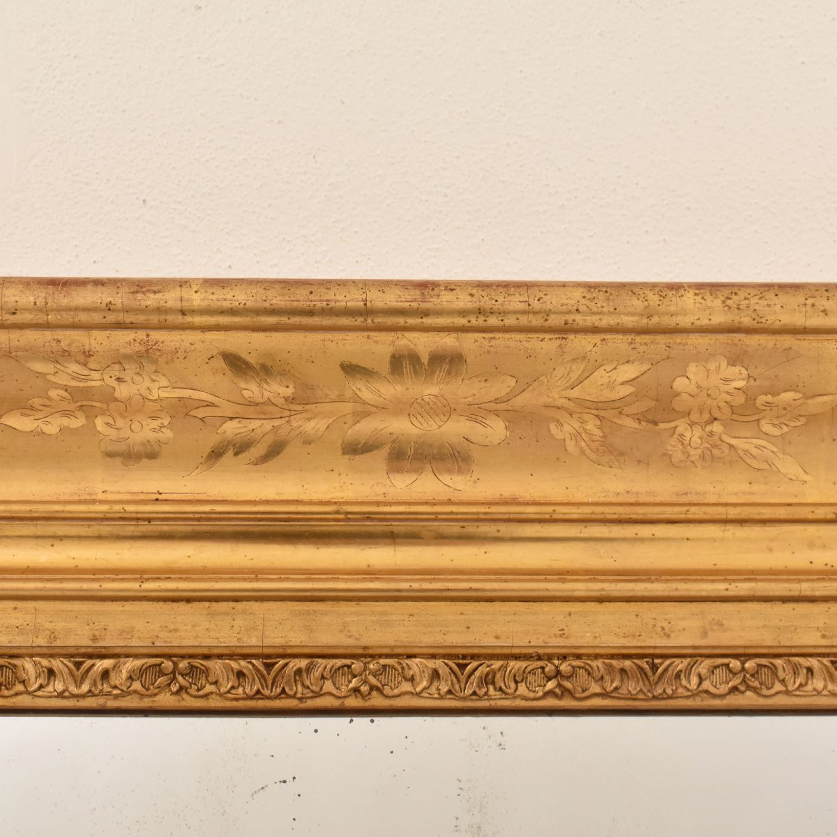 Miroir Louis Philippe, Rectangulaire, Miroir Doré Ancien, Motifs Floraux, XIX Siècle. (SPR202)-photo-3