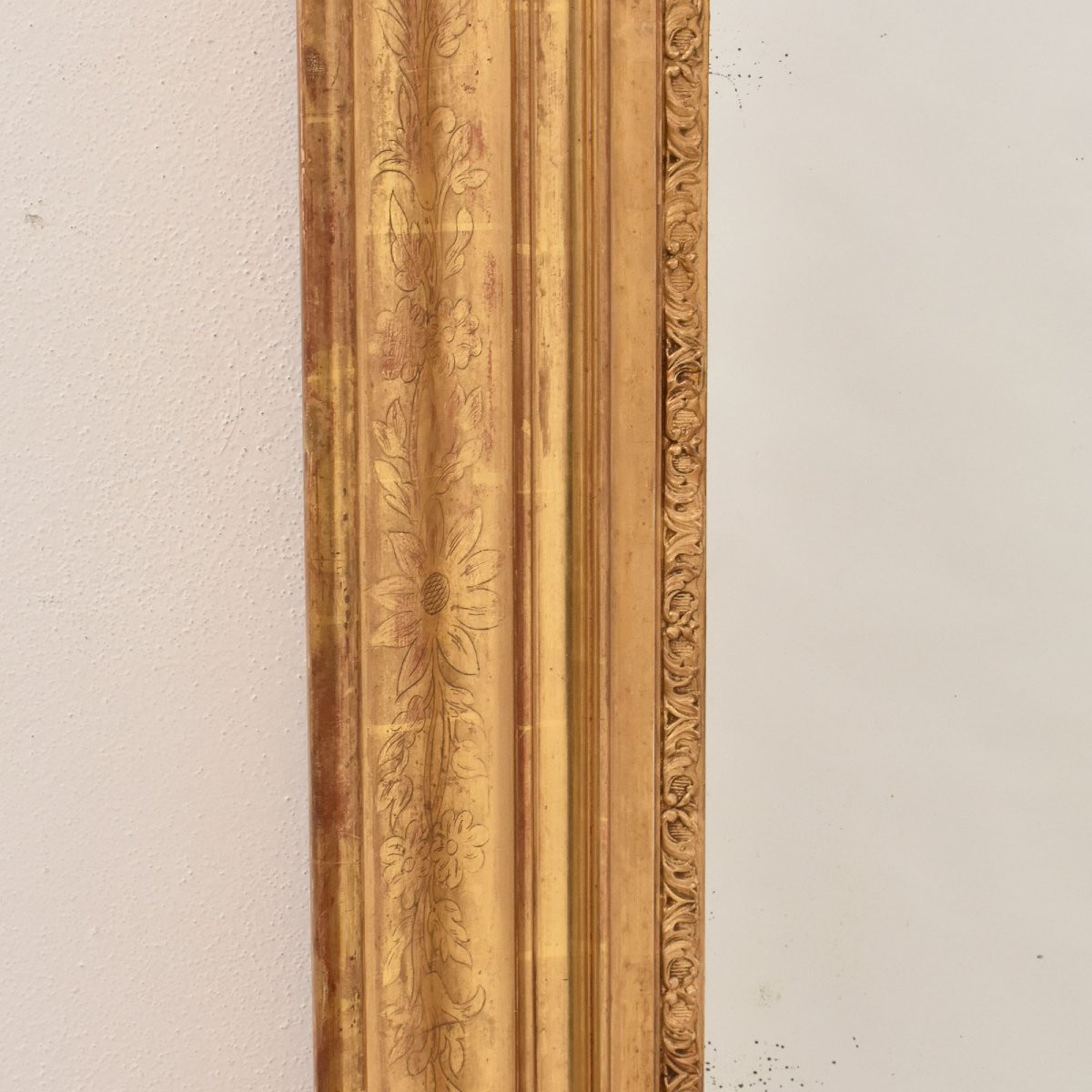 Miroir Louis Philippe, Rectangulaire, Miroir Doré Ancien, Motifs Floraux, XIX Siècle. (SPR202)-photo-4