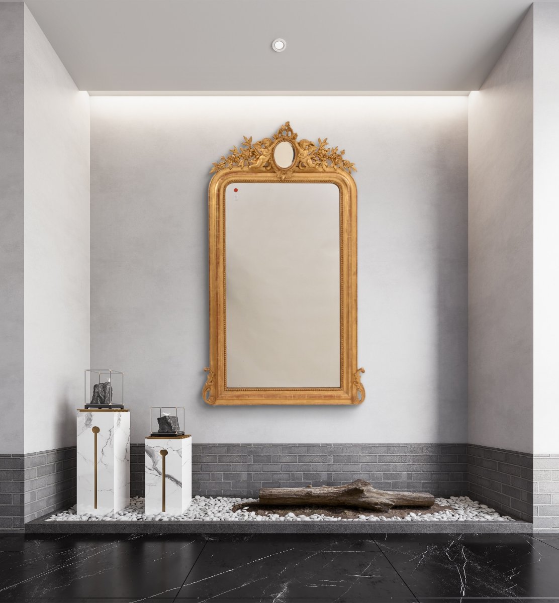 Miroir Louis Philippe, Miroirs Doré Anciens Avec Fleurs Et Putti, XIXè Siècle. (SPC203)-photo-2