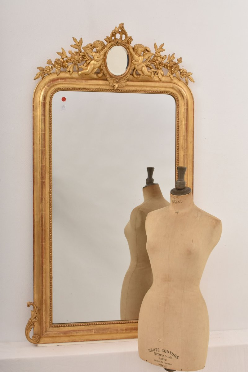 Miroir Louis Philippe, Miroirs Doré Anciens Avec Fleurs Et Putti, XIXè Siècle. (SPC203)-photo-3