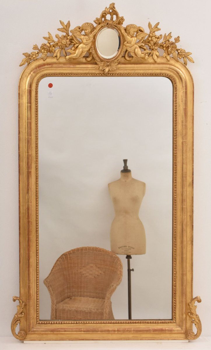 Miroir Louis Philippe, Miroirs Doré Anciens Avec Fleurs Et Putti, XIXè Siècle. (SPC203)-photo-4