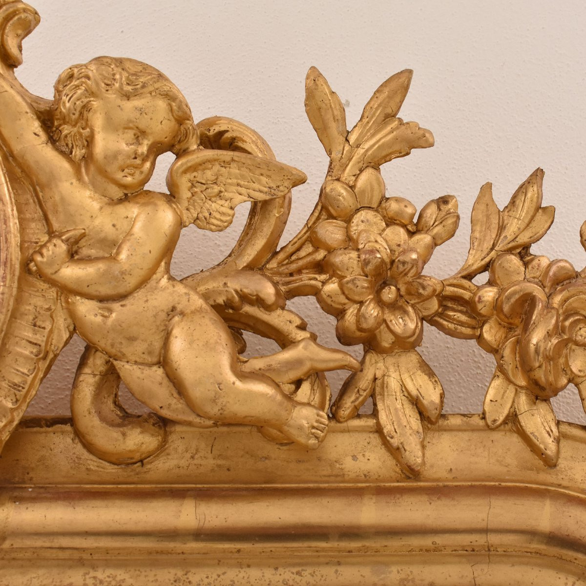 Miroir Louis Philippe, Miroirs Doré Anciens Avec Fleurs Et Putti, XIXè Siècle. (SPC203)-photo-3