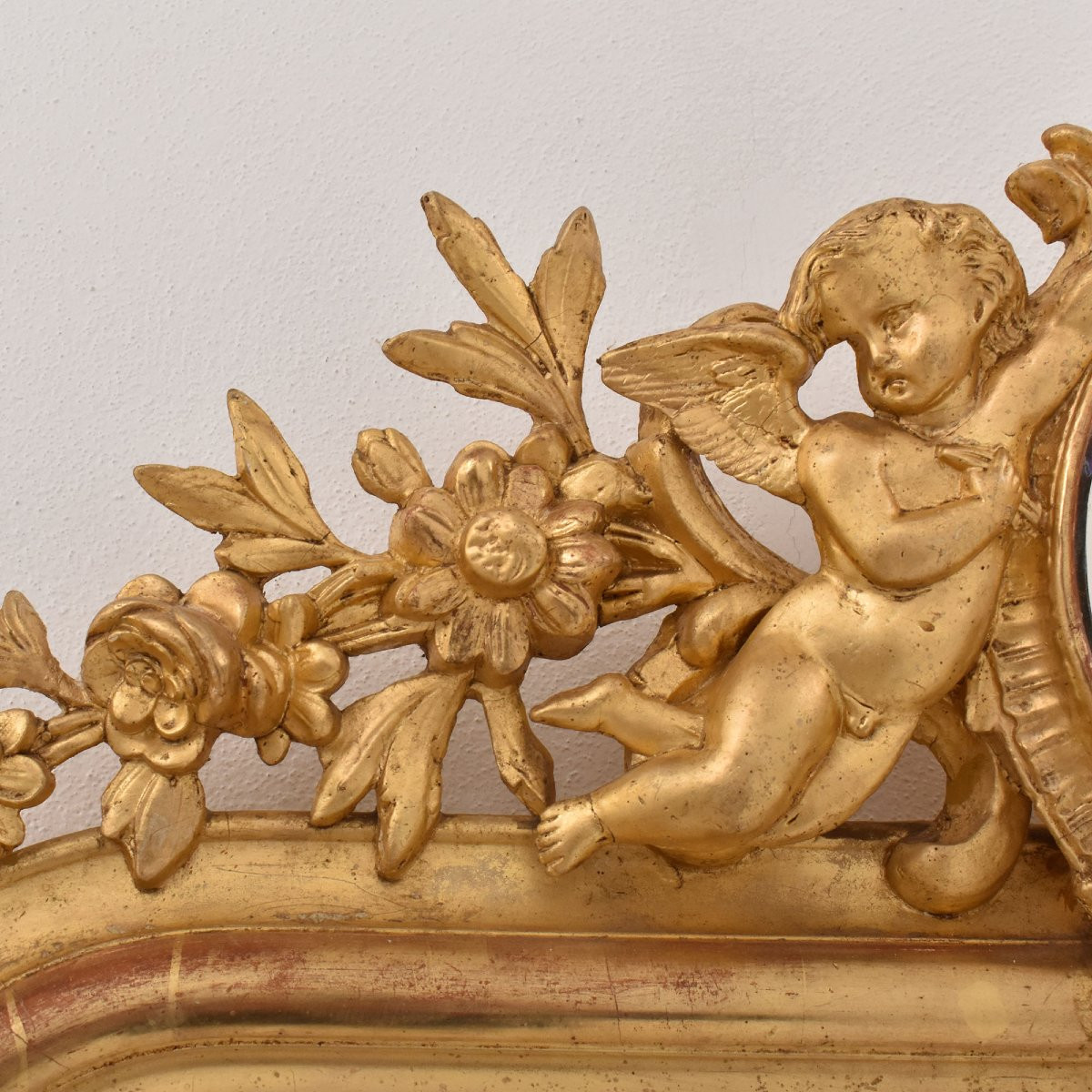 Miroir Louis Philippe, Miroirs Doré Anciens Avec Fleurs Et Putti, XIXè Siècle. (SPC203)-photo-4