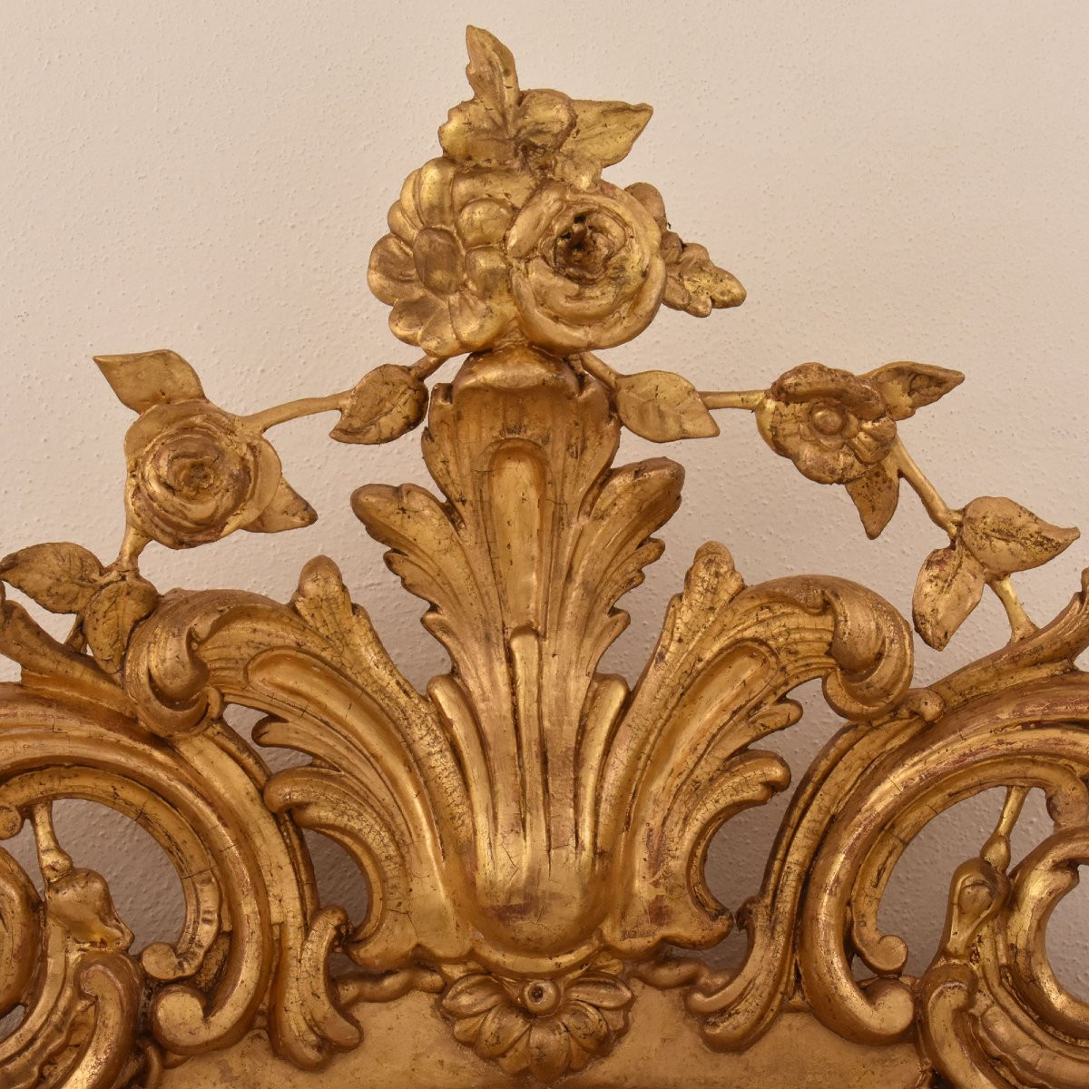 Antique Gold Leaf Mirror, Rectangular Wall Mirror, Floral Crest, Gilded Mirror, XIX(spc204/1)-photo-2