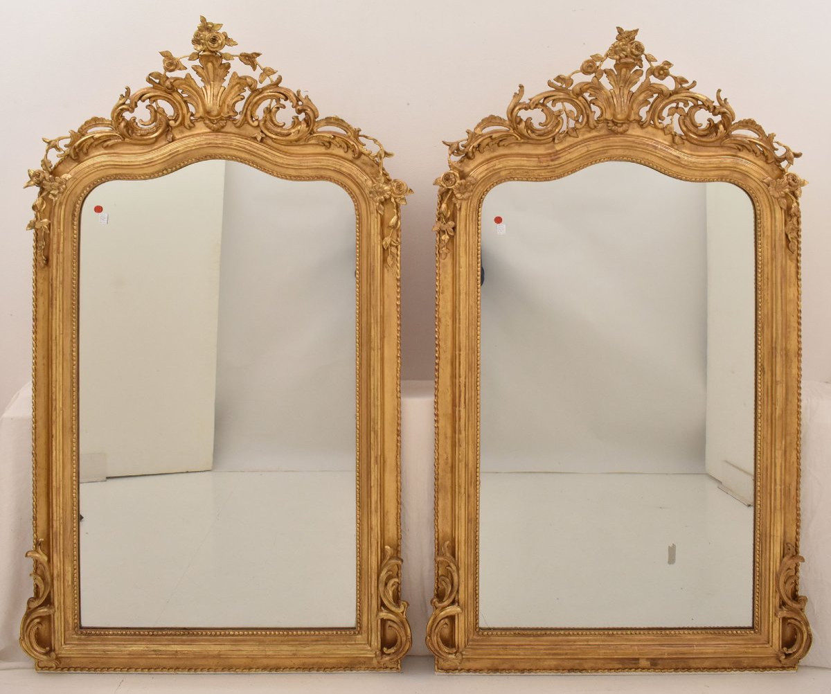 Antique Gold Leaf Mirror, Rectangular Wall Mirror, Floral Crest, Gilded Mirror, XIX(spc204/1)-photo-7